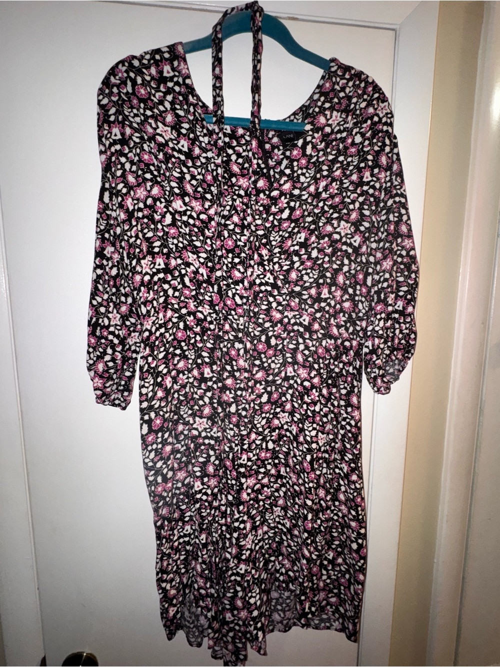 Lane Bryant Black Floral Romper with Pink Accents